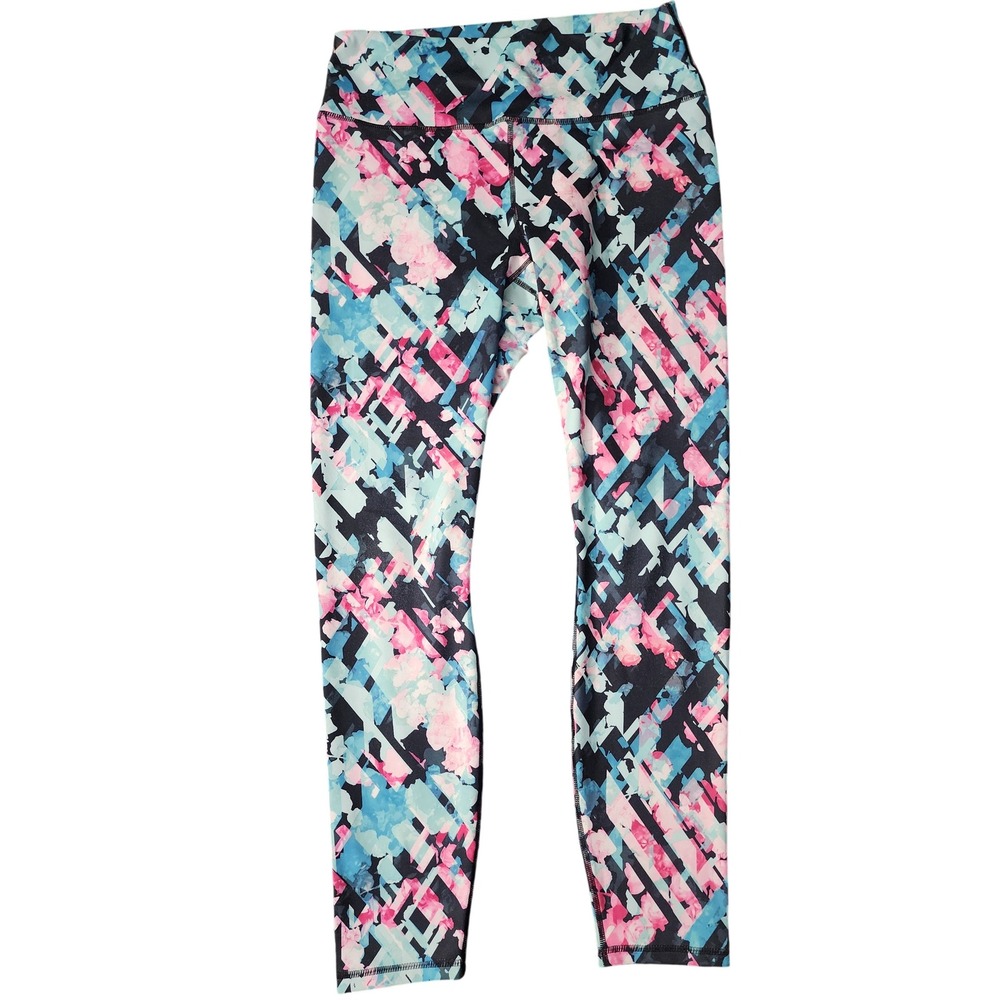 Guru Active Womens Leggings Pink Blue Abstract‎ Floral Geometric Pocket Large